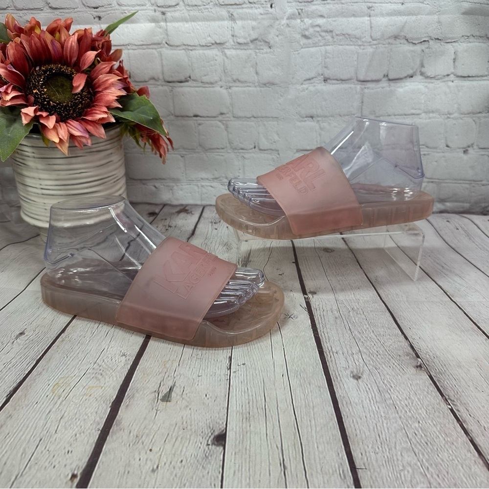 karl lagerfeld paris logo Pink jelly Slide Sandals sz 7 casual beach streetwear